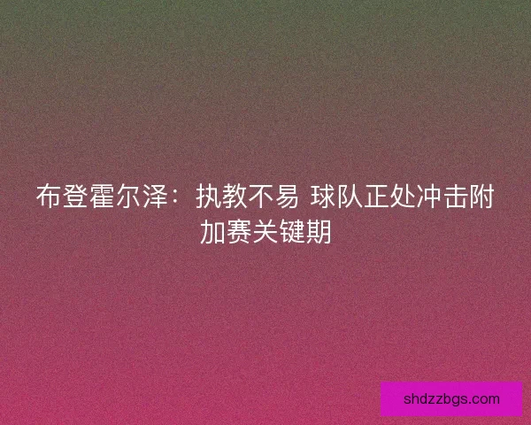 布登霍尔泽：执教不易 球队正处冲击附加赛关键期