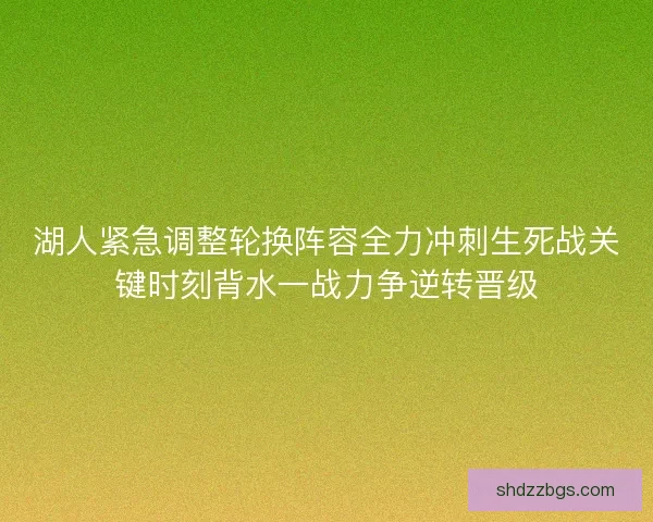 湖人紧急调整轮换阵容全力冲刺生死战关键时刻背水一战力争逆转晋级