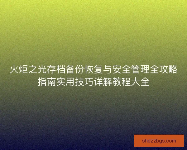 火炬之光存档备份恢复与安全管理全攻略指南实用技巧详解教程大全